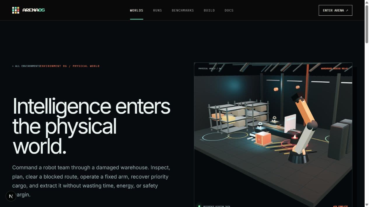 Physical AI Mission Lab factory with mobile robots, gantry arm, conveyor, and hazards